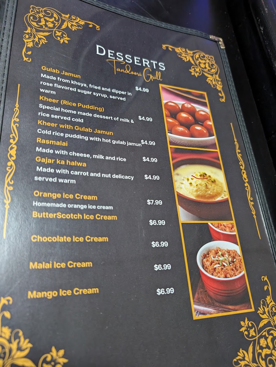 Tandoori grill & bar -Athol menu board