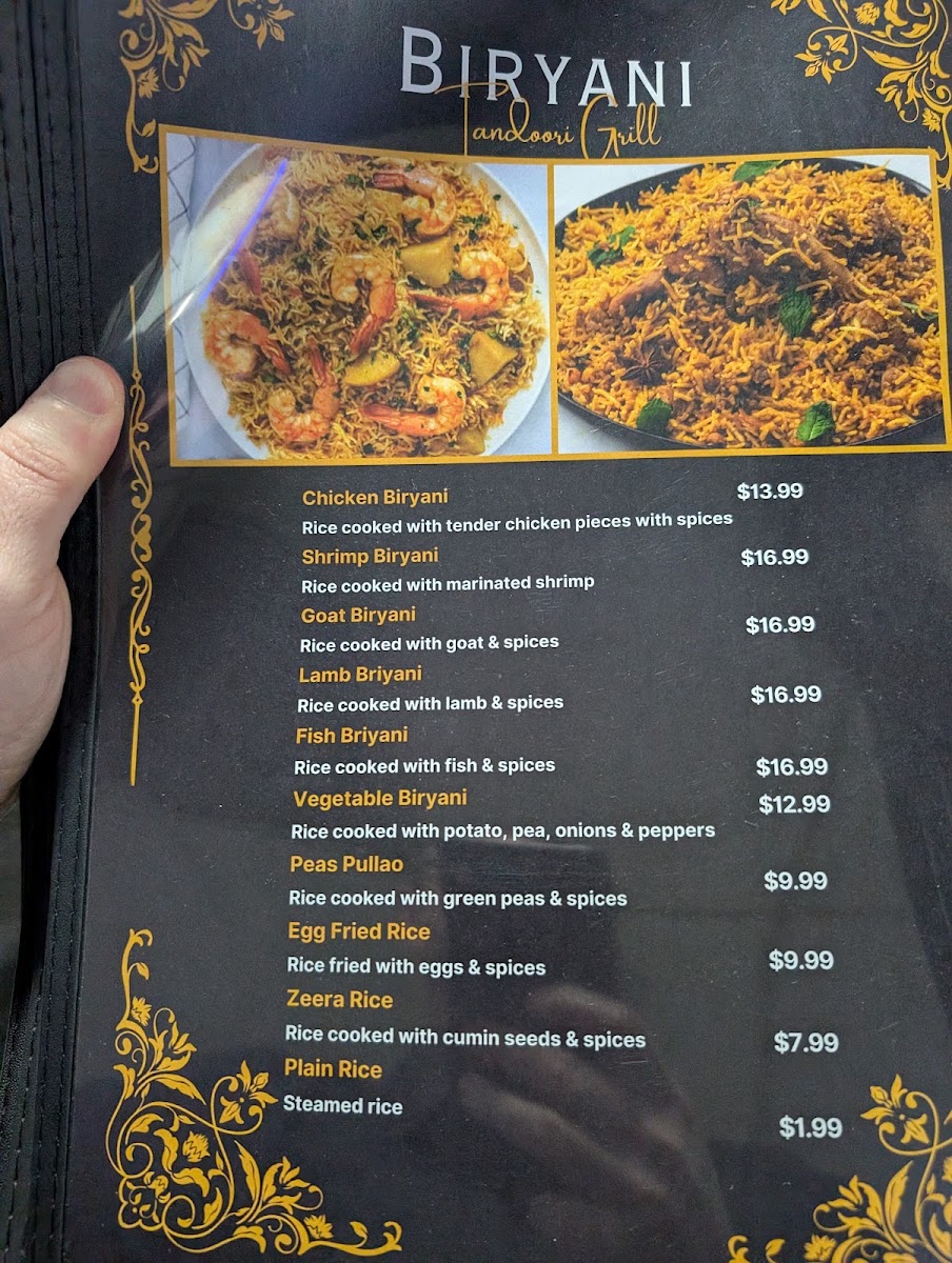 Tandoori grill & bar -Athol menu board