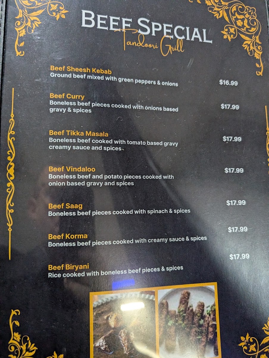 Tandoori grill & bar -Athol menu board
