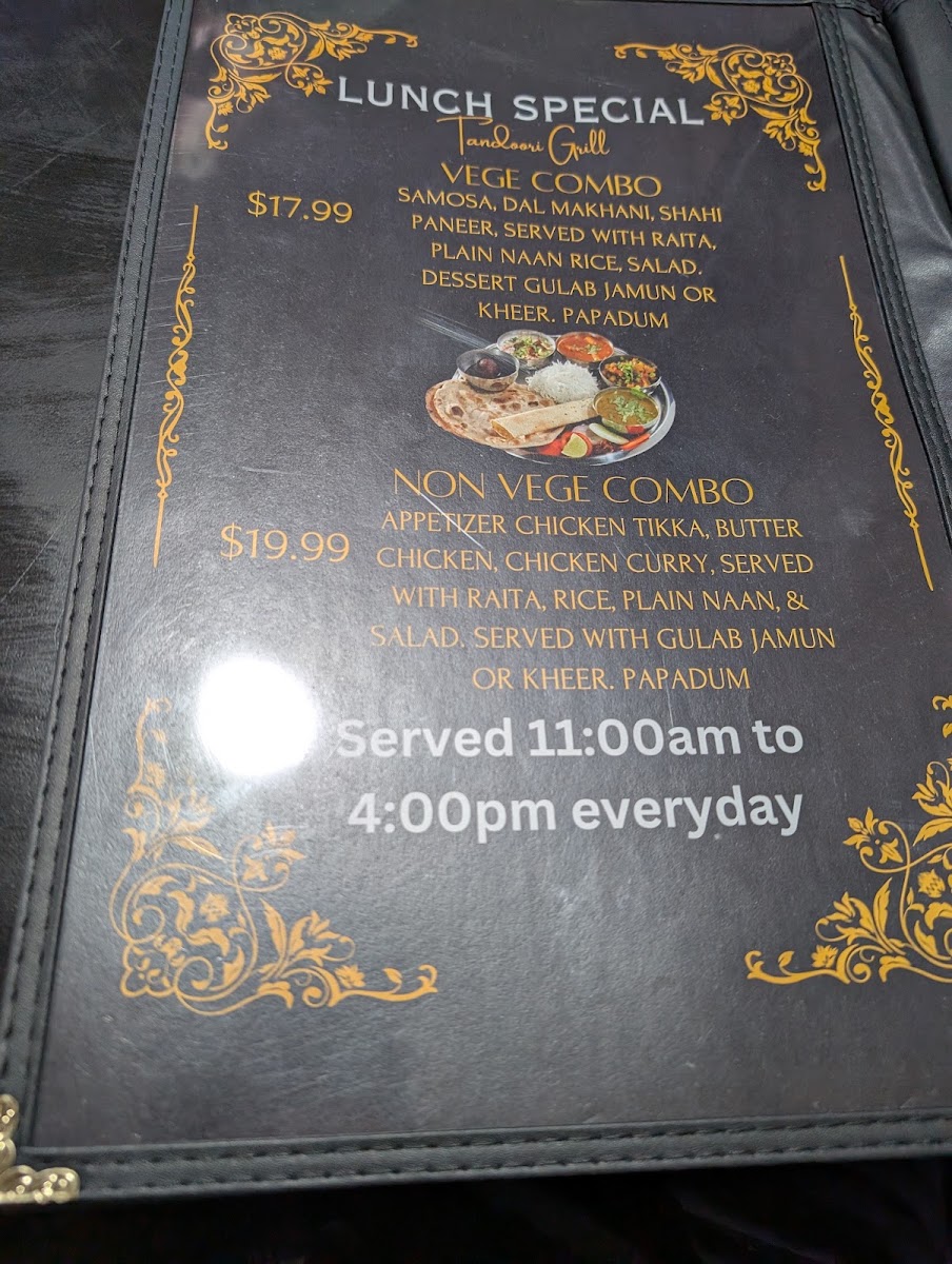 Tandoori grill & bar -Athol menu board