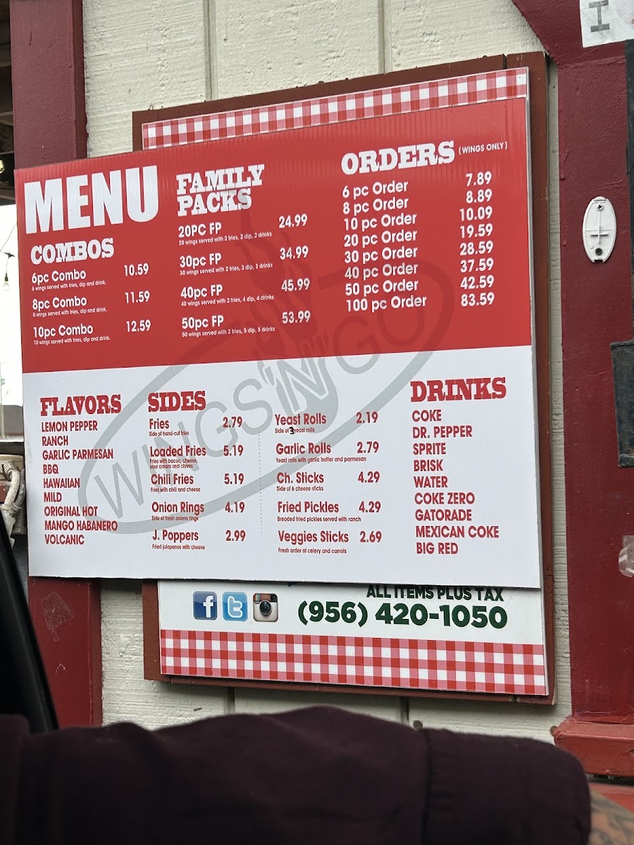 Wings -N- Go/Donna menu board