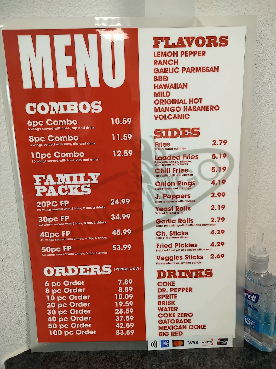 Wings -N- Go/Donna menu board