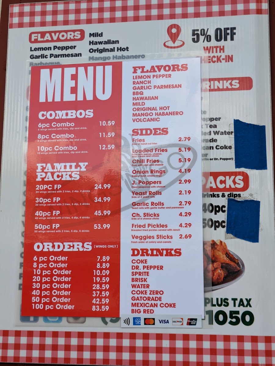 Wings -N- Go/Donna menu board