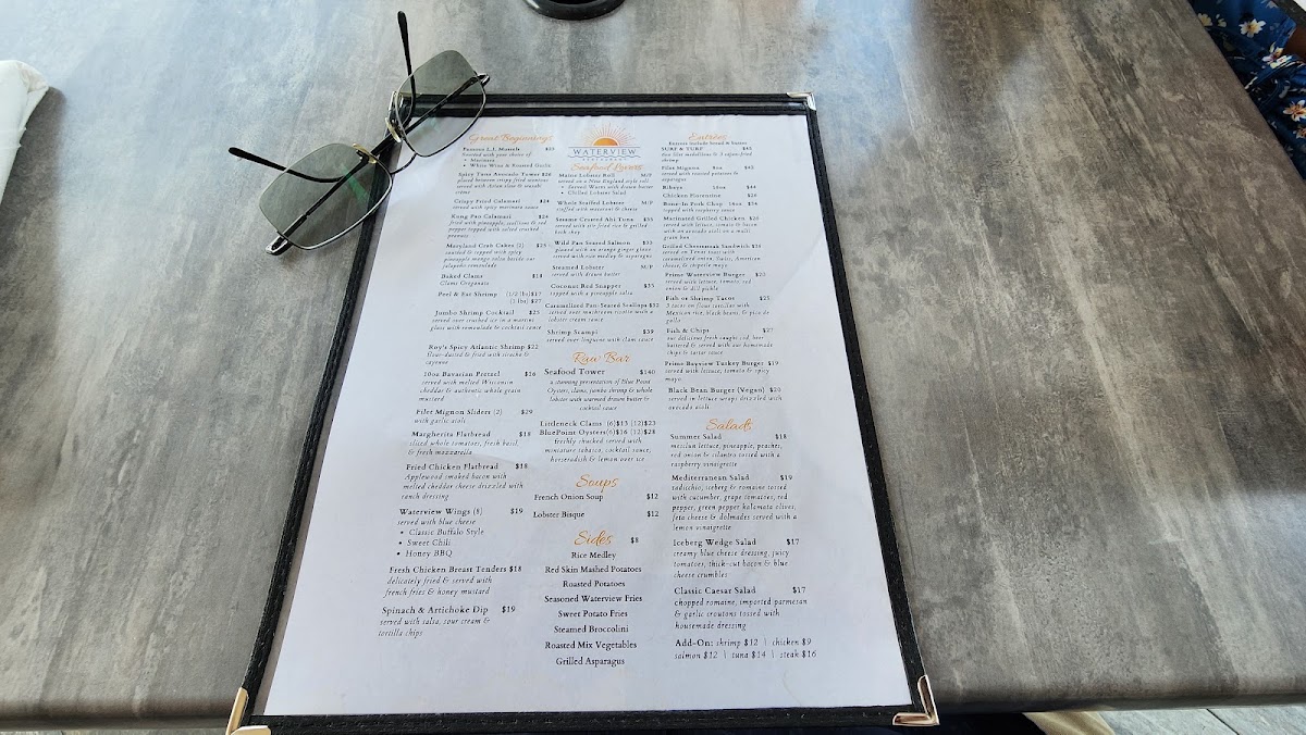Waterview Restaurant menu board
