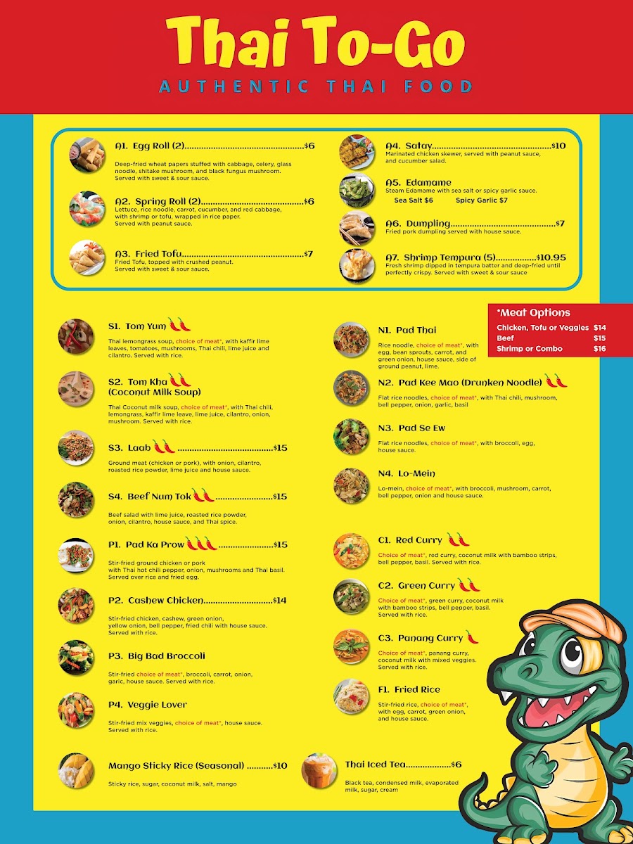 THAI TO-GO menu board