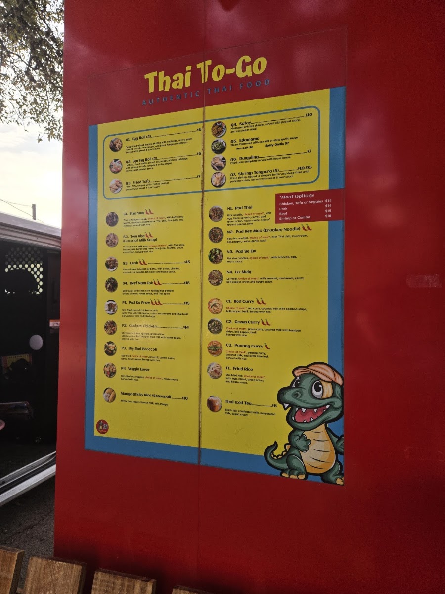 THAI TO-GO menu board