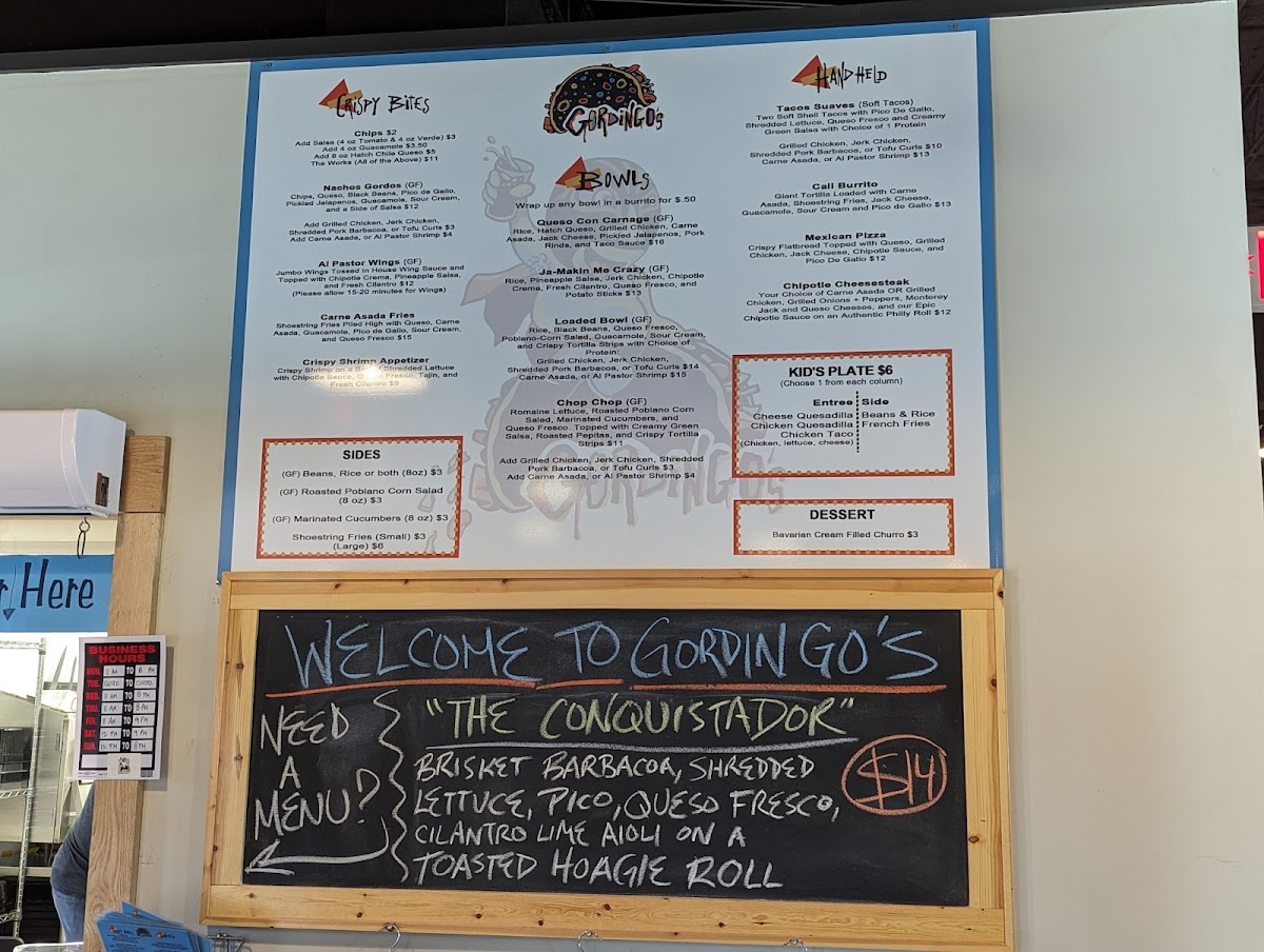 Gordingo's menu board
