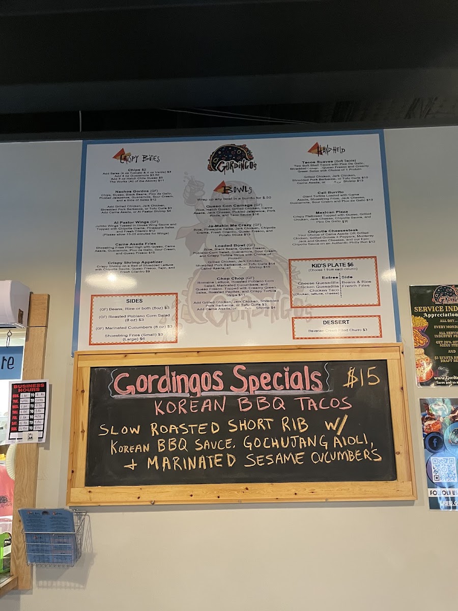 Gordingo's menu board