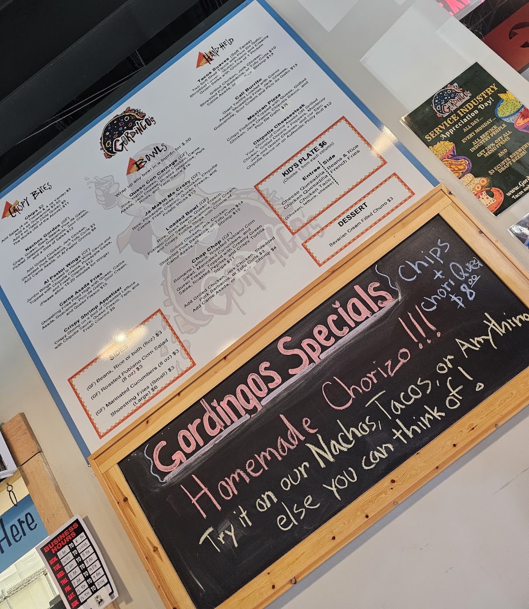 Gordingo's menu board