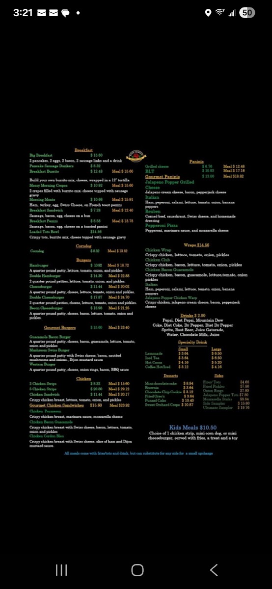 Rose Maries Gluten Free menu board