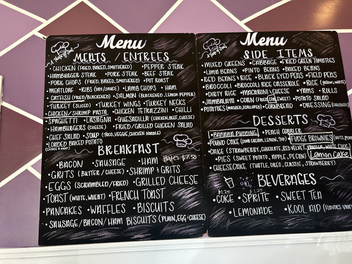 A Taste of Soul “MS” menu board