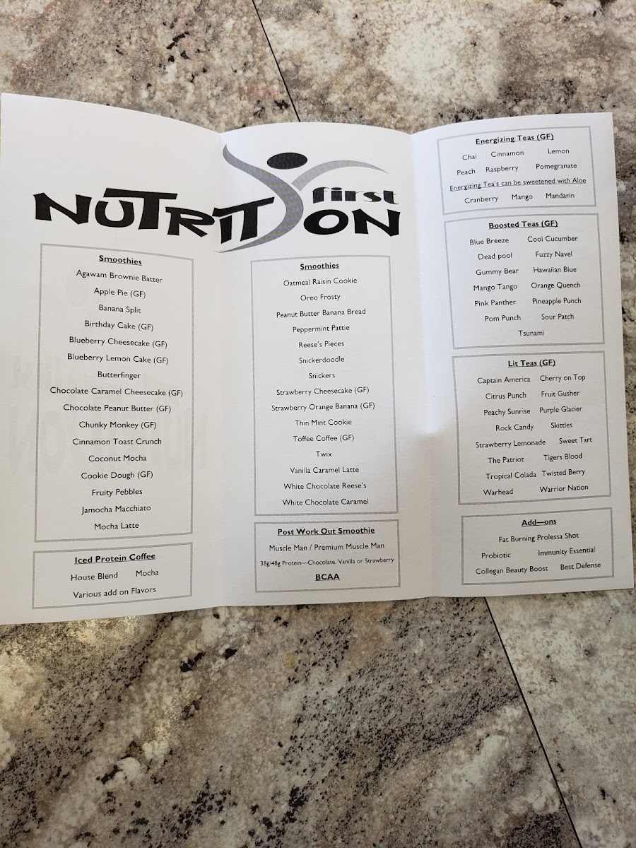 Nutrition First menu board
