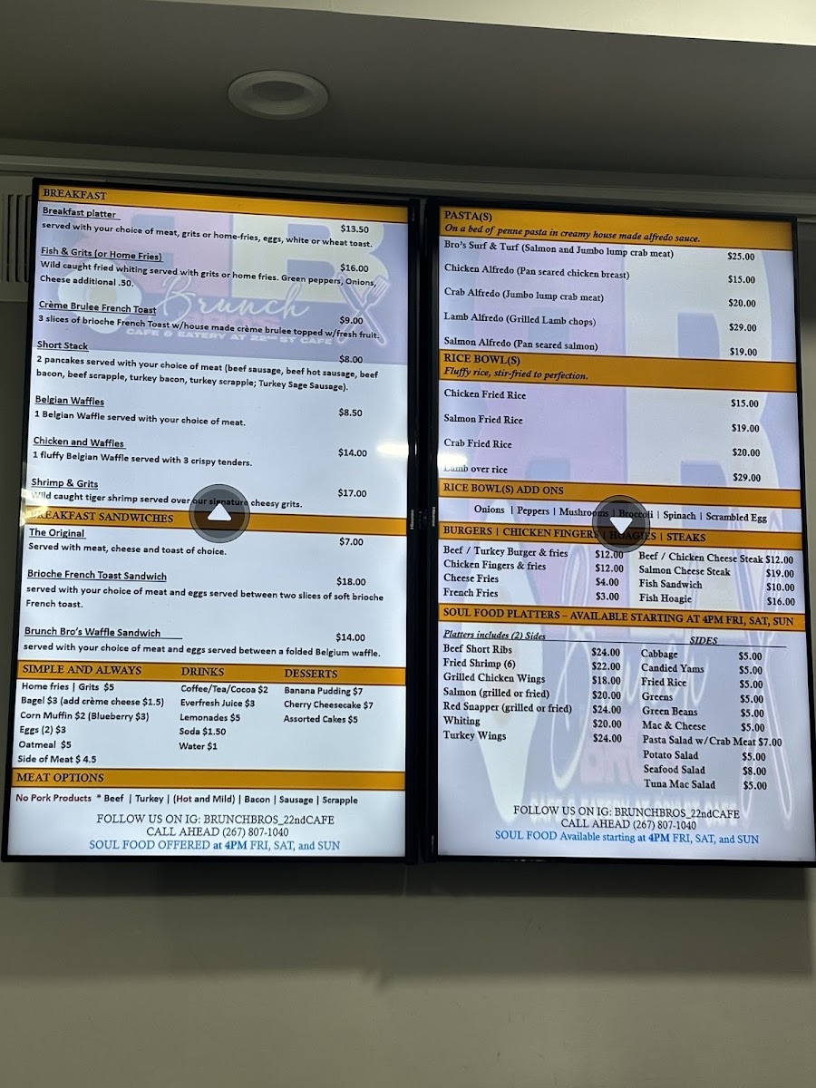 Brunch bro’s 22nd st cafe & eatery menu board