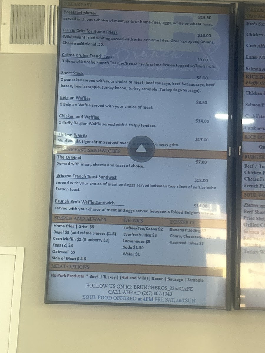 Brunch bro’s 22nd st cafe & eatery menu board