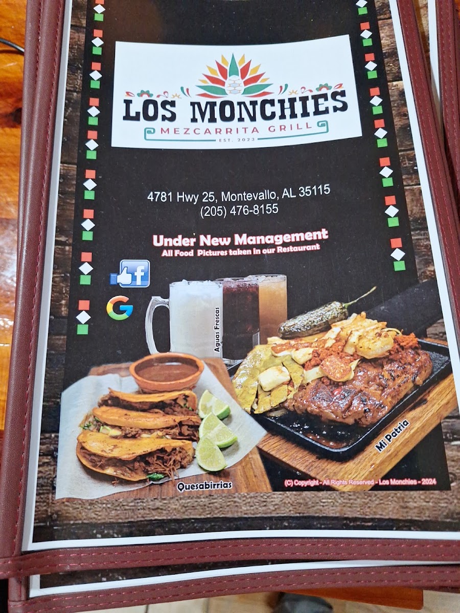 Los Monchies Mezcarrita Grill menu board