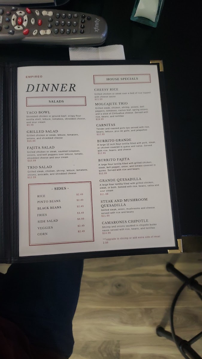 Empireo menu board
