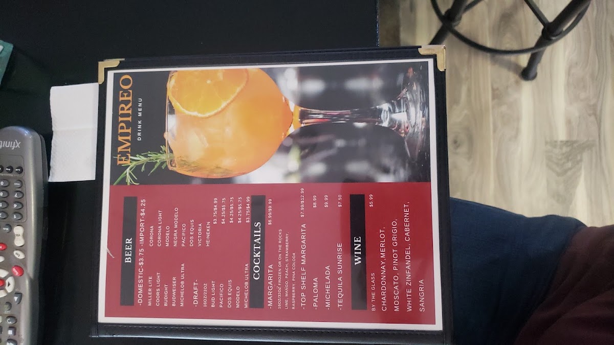 Empireo menu board