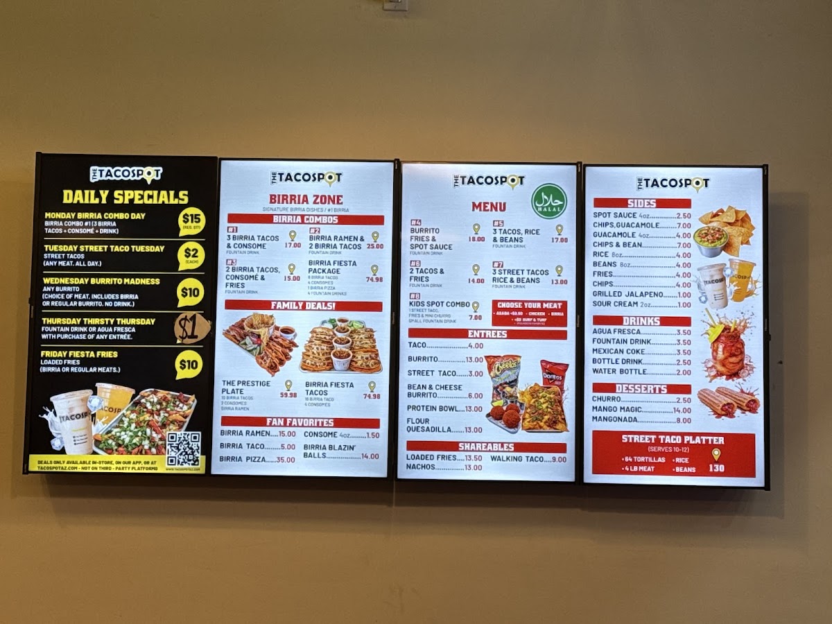 The Taco Spot - Kissimmee menu board
