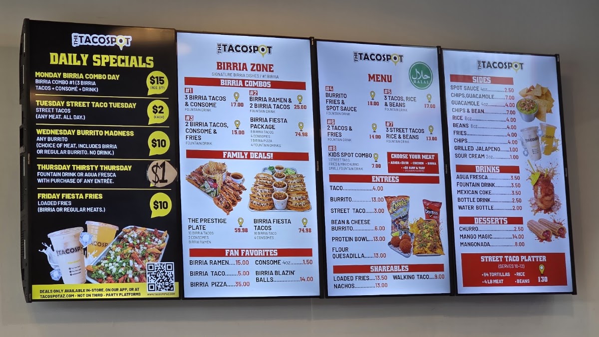 The Taco Spot - Kissimmee menu board