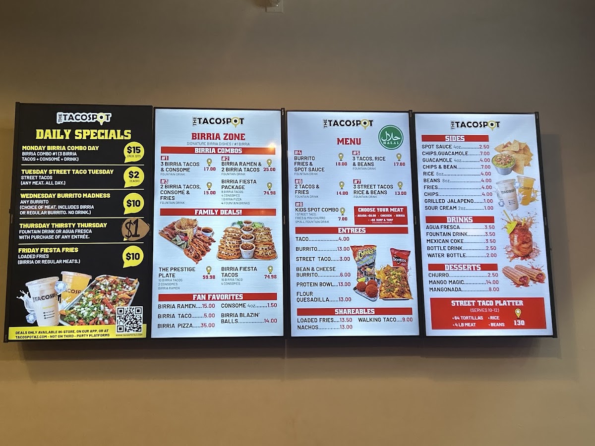 The Taco Spot - Kissimmee menu board
