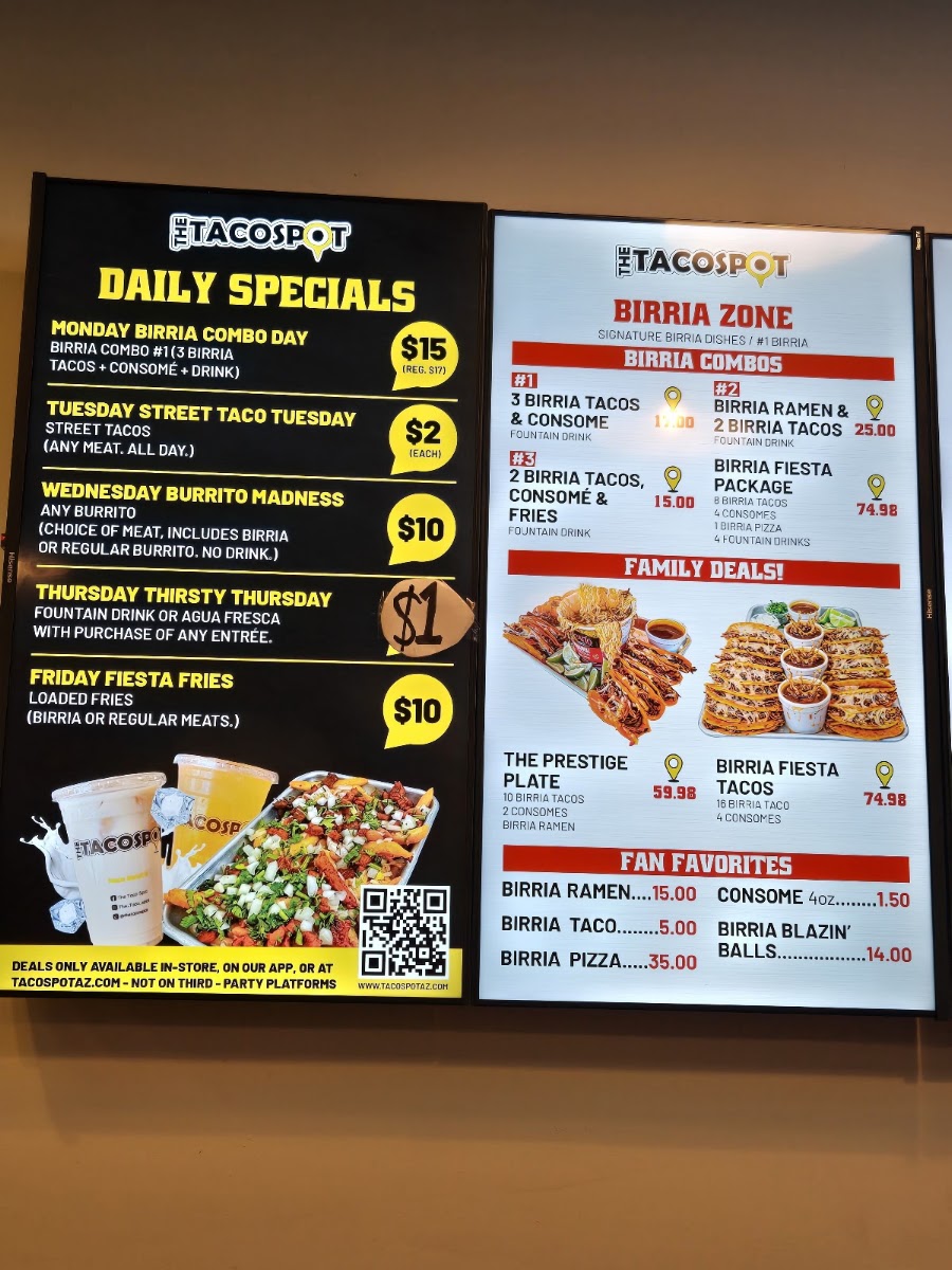 The Taco Spot - Kissimmee menu board