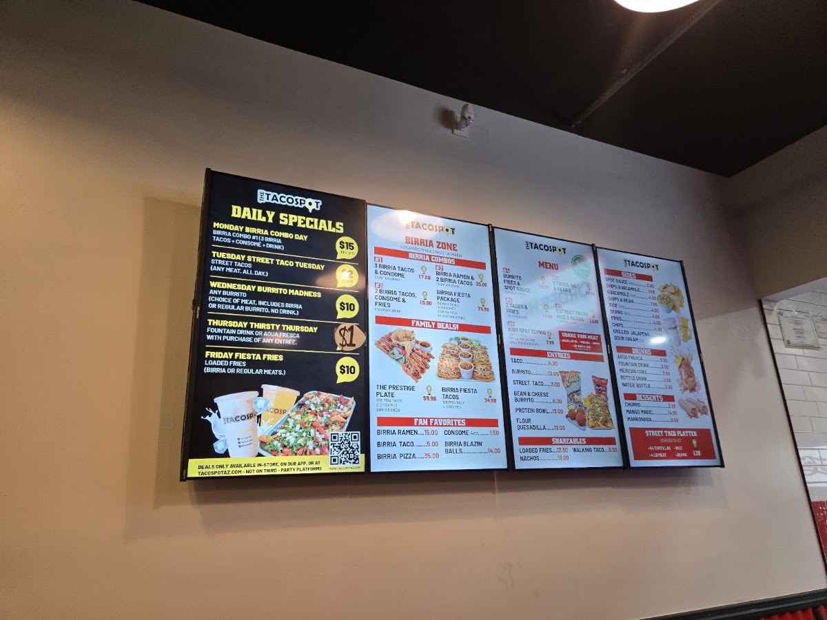 The Taco Spot - Kissimmee menu board
