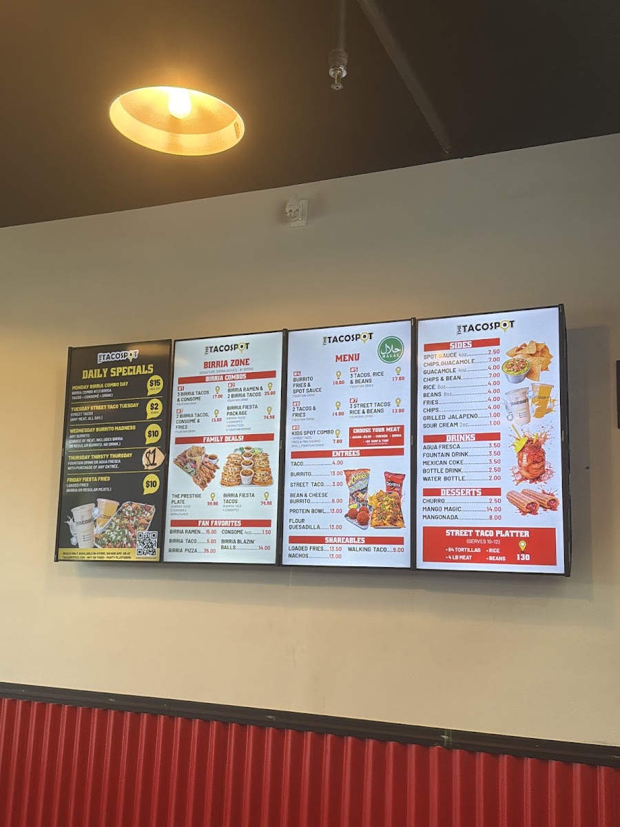 The Taco Spot - Kissimmee menu board