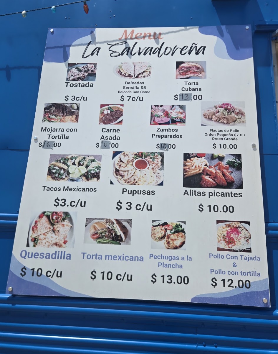 La Salvadorena menu board