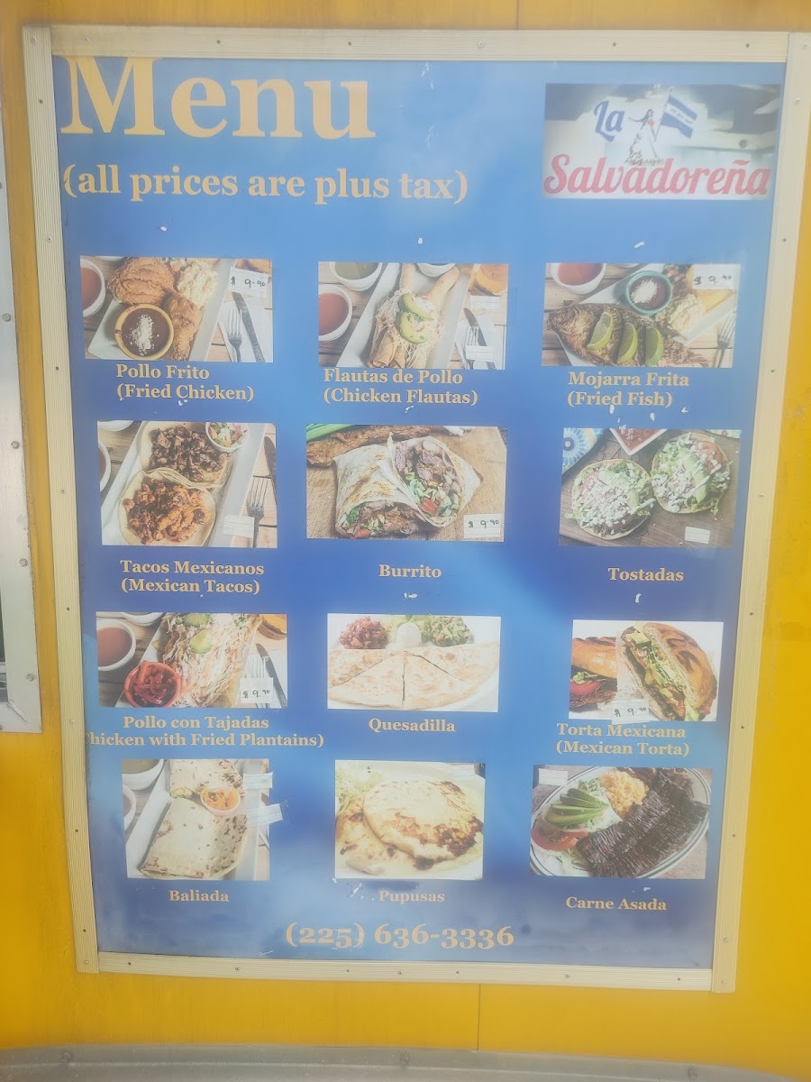 La Salvadorena menu board