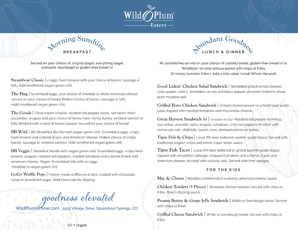 Wild Plum menu board