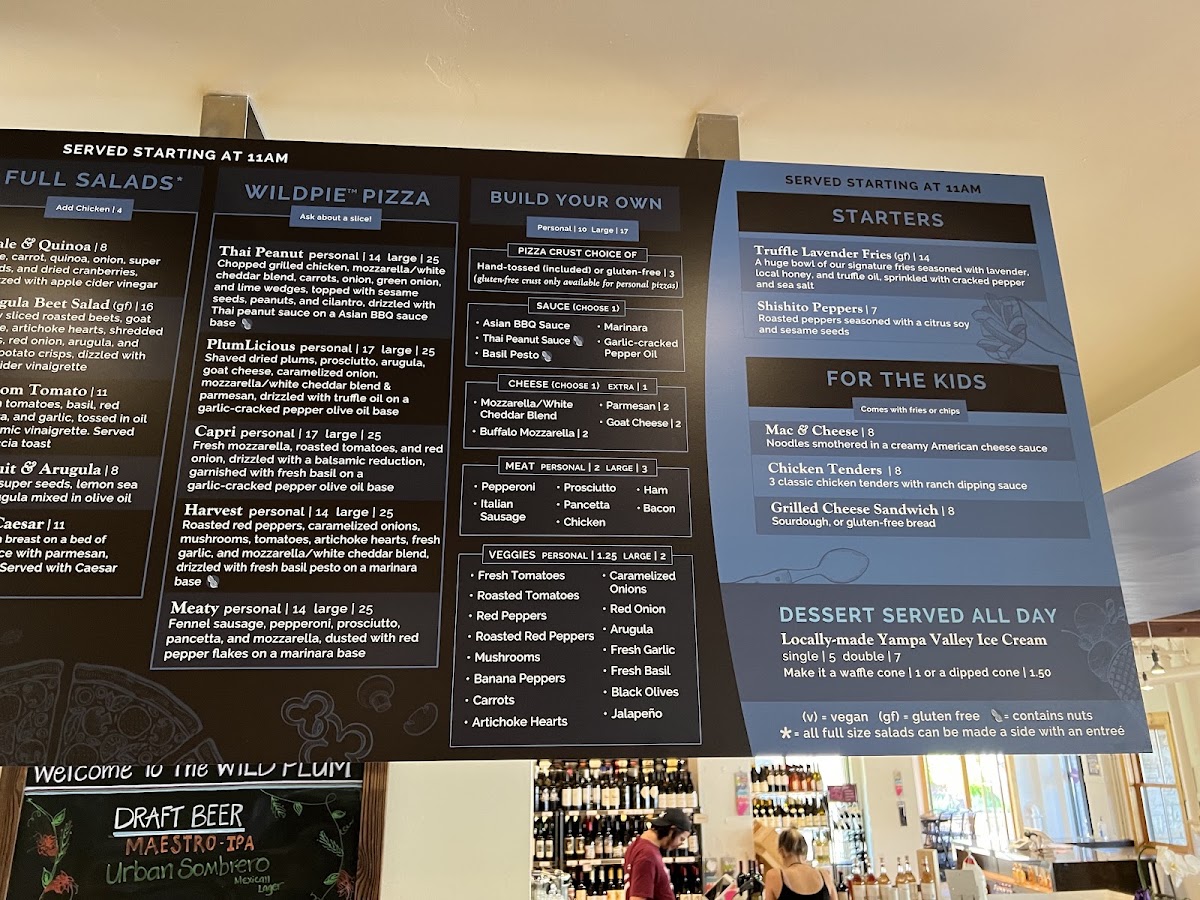 Wild Plum menu board