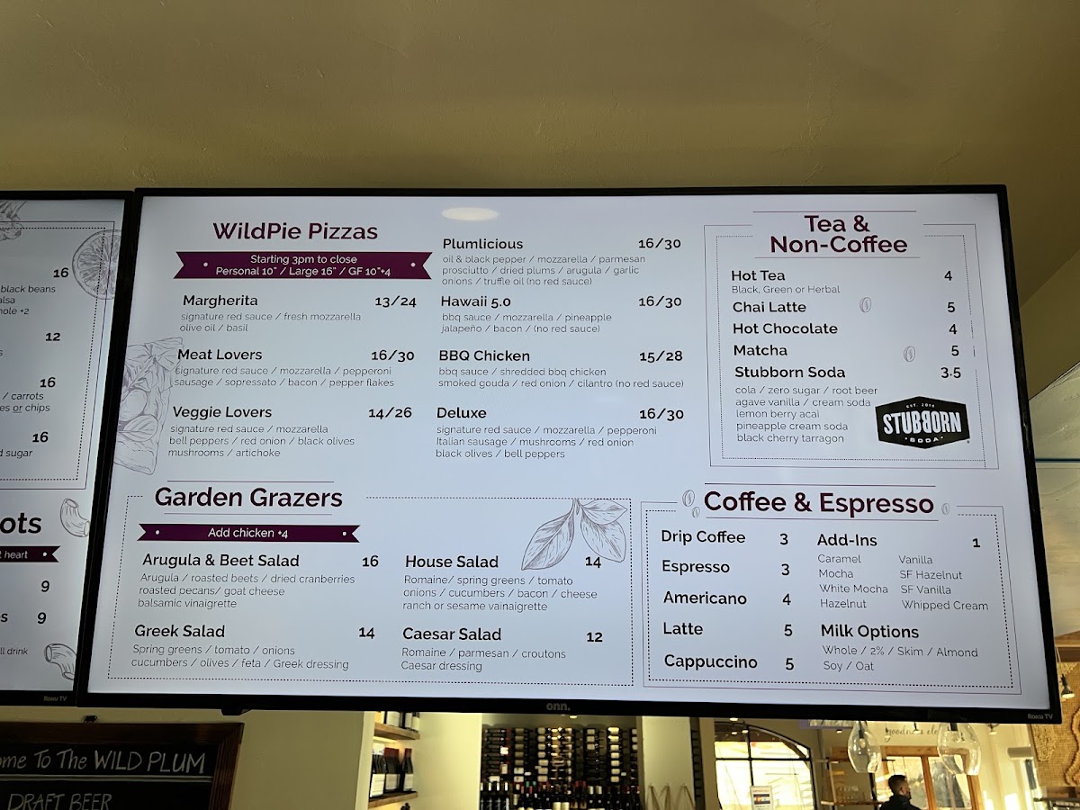 Wild Plum menu board