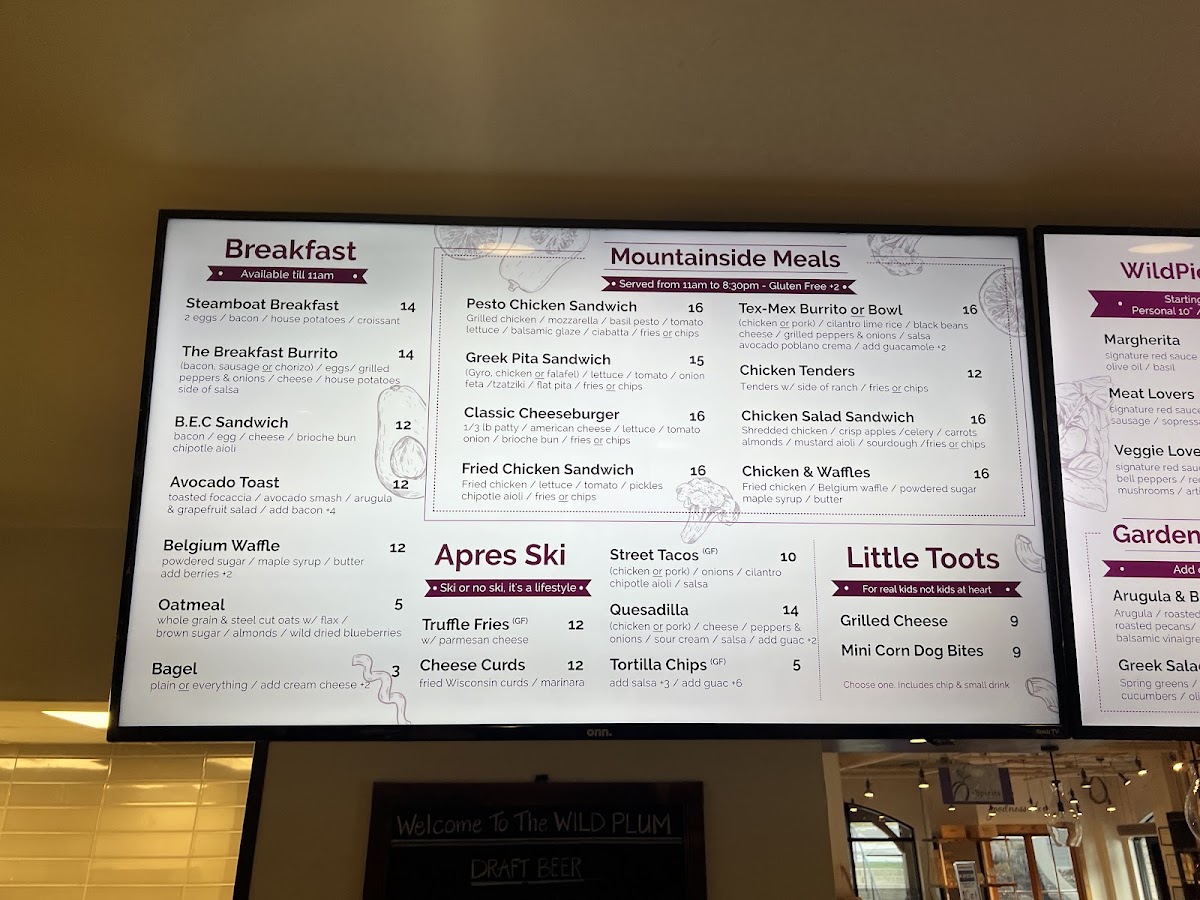Wild Plum menu board