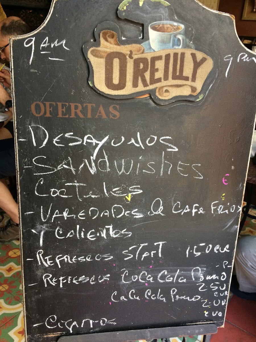 Café O'Reilly menu board
