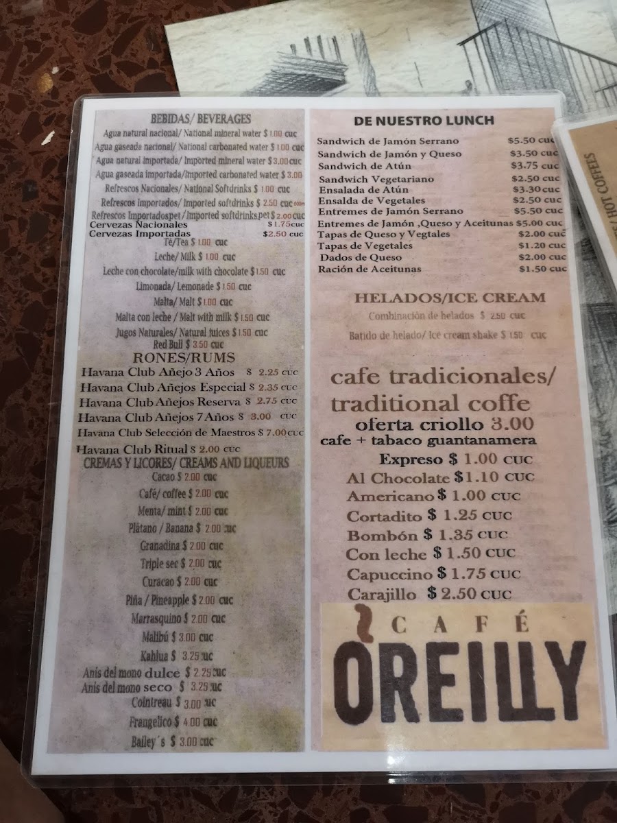 Café O'Reilly menu board