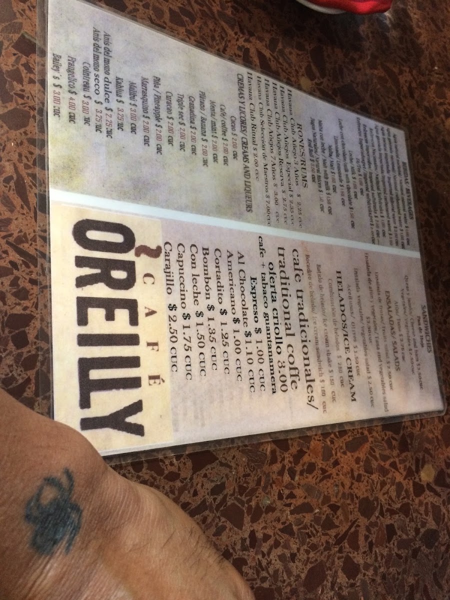 Café O'Reilly menu board