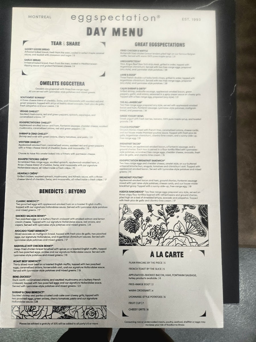 Eggspectation - Knoxville menu board