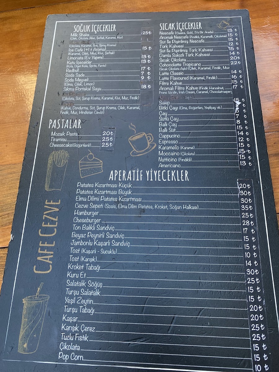 Cezve Cafe menu board