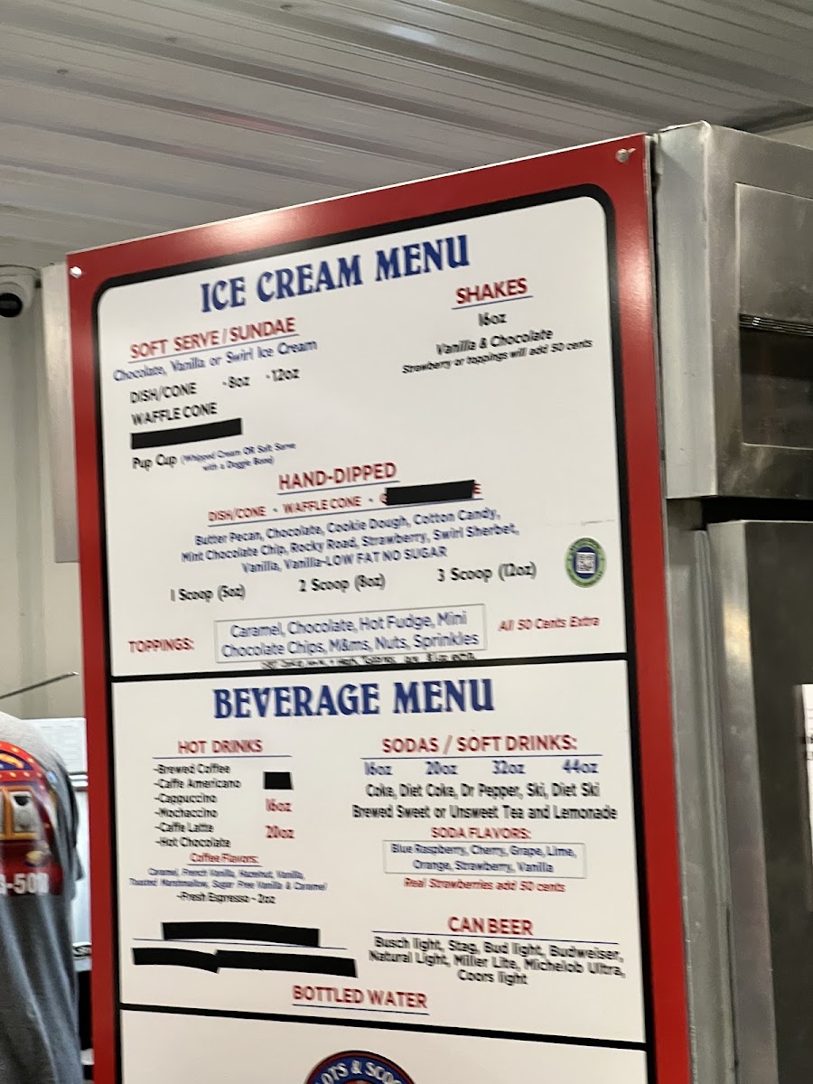 Slots and Scoops menu board
