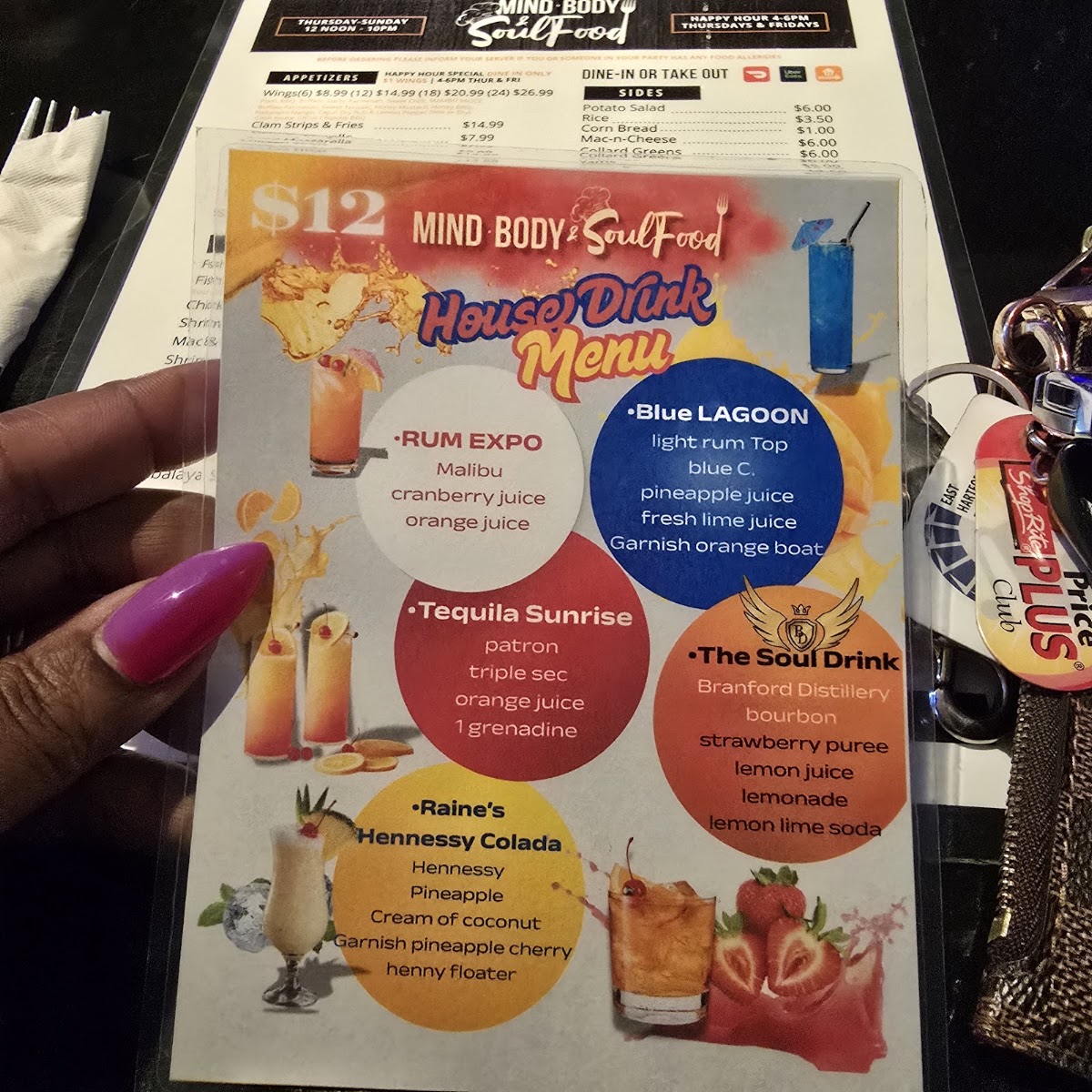 Mind, Body & Soulfood menu board