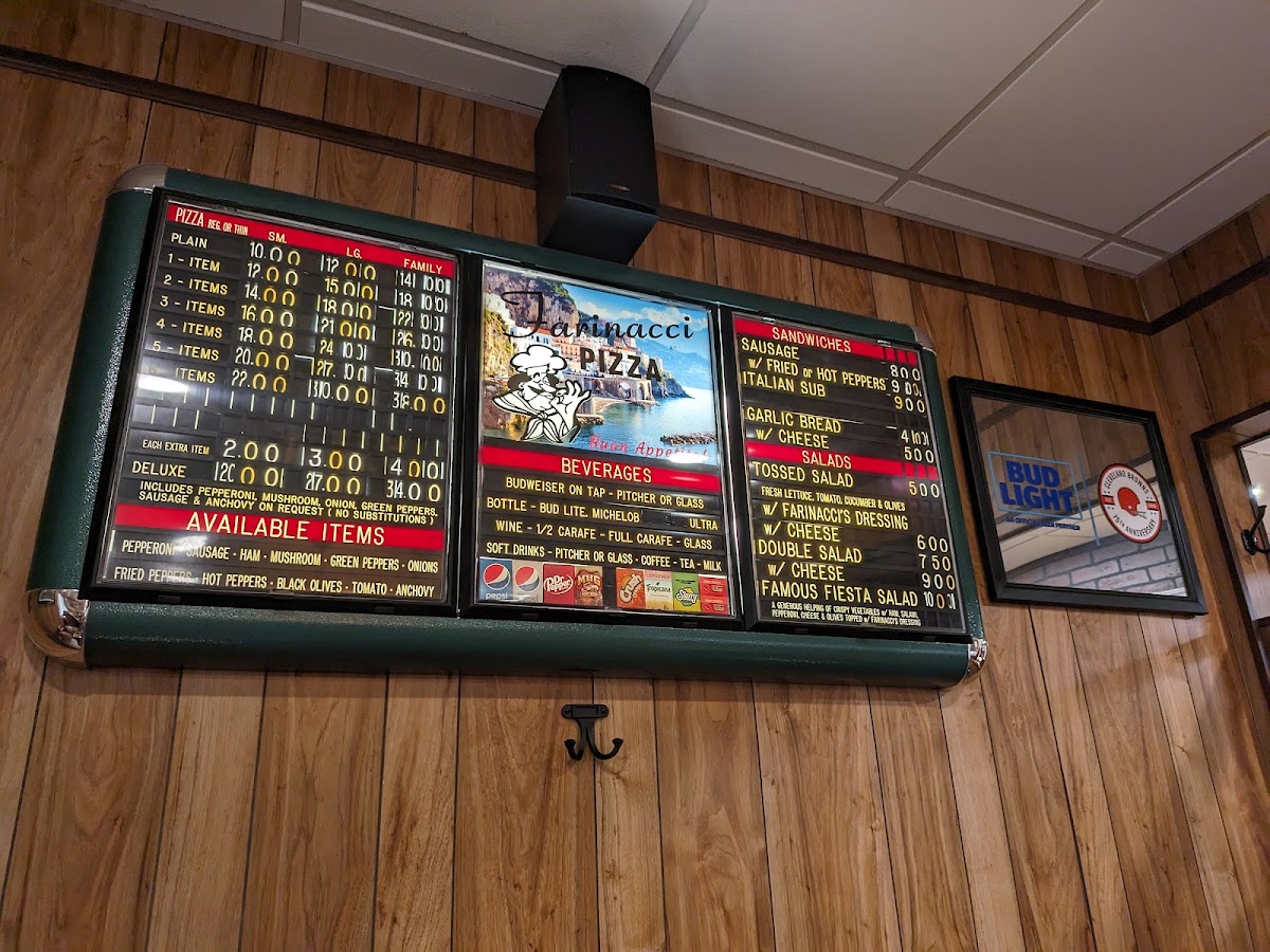 Farinacci Pizza menu board