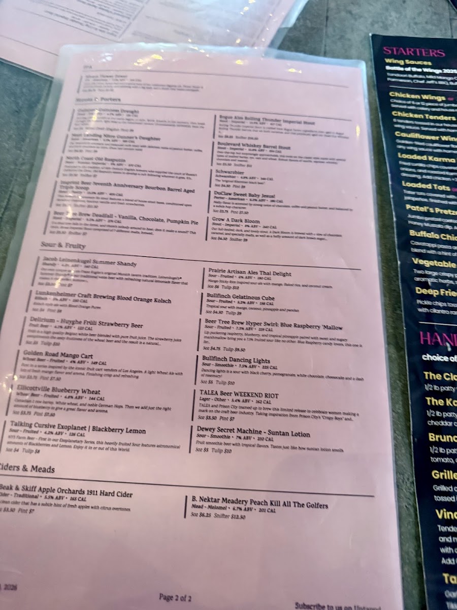 Electrik Karma menu board
