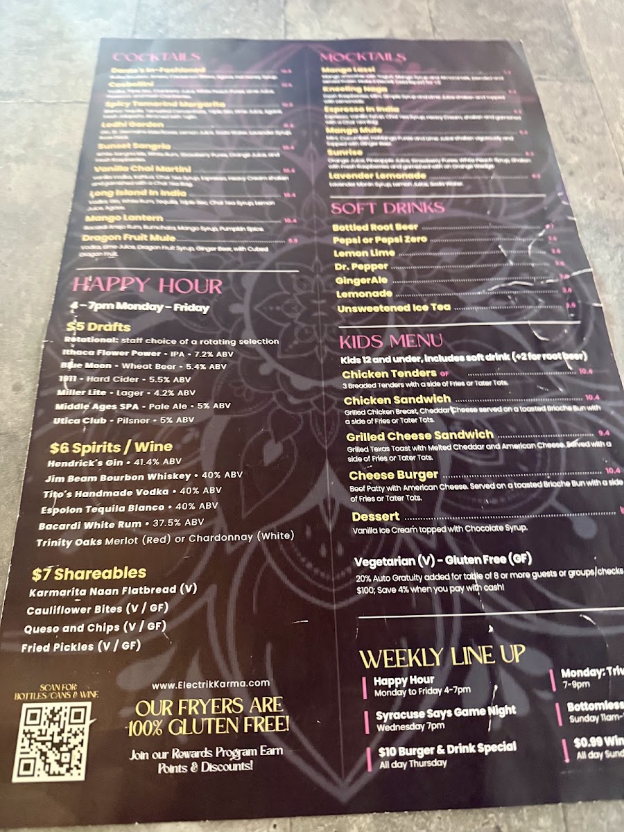 Electrik Karma menu board
