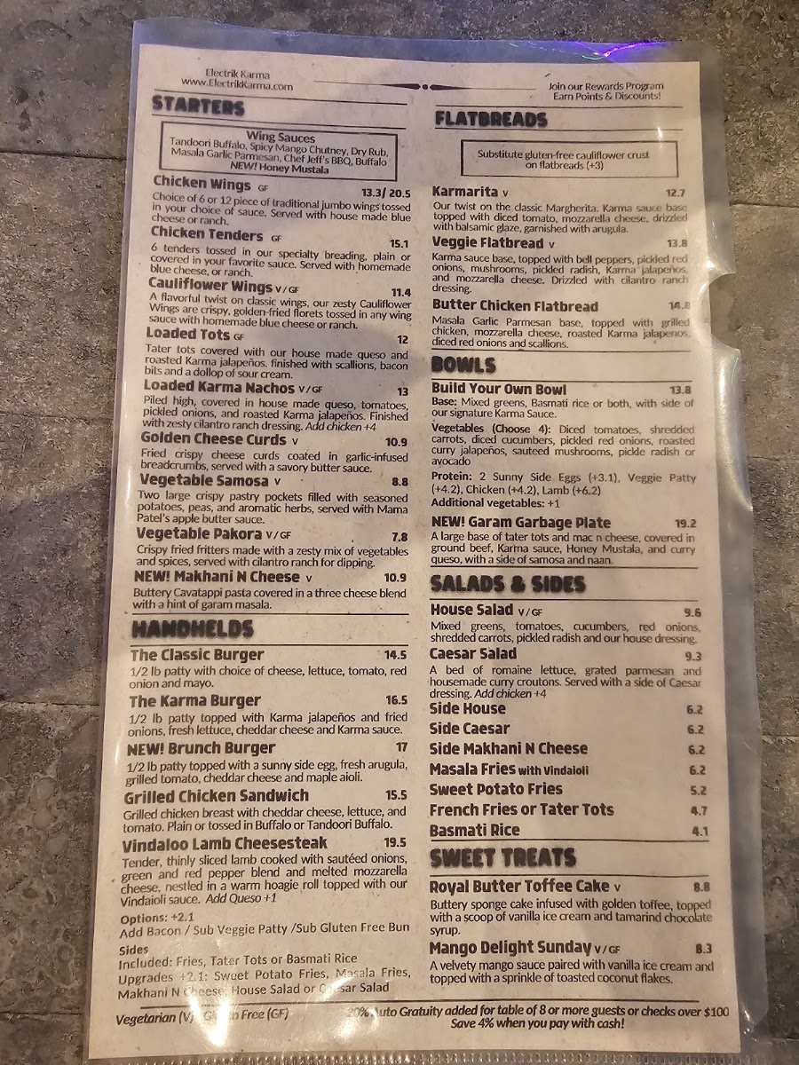 Electrik Karma menu board