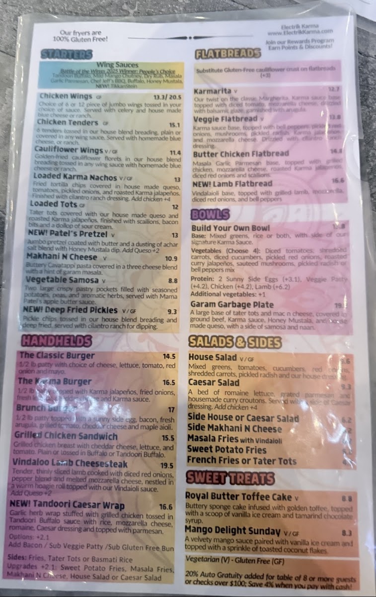 Electrik Karma menu board