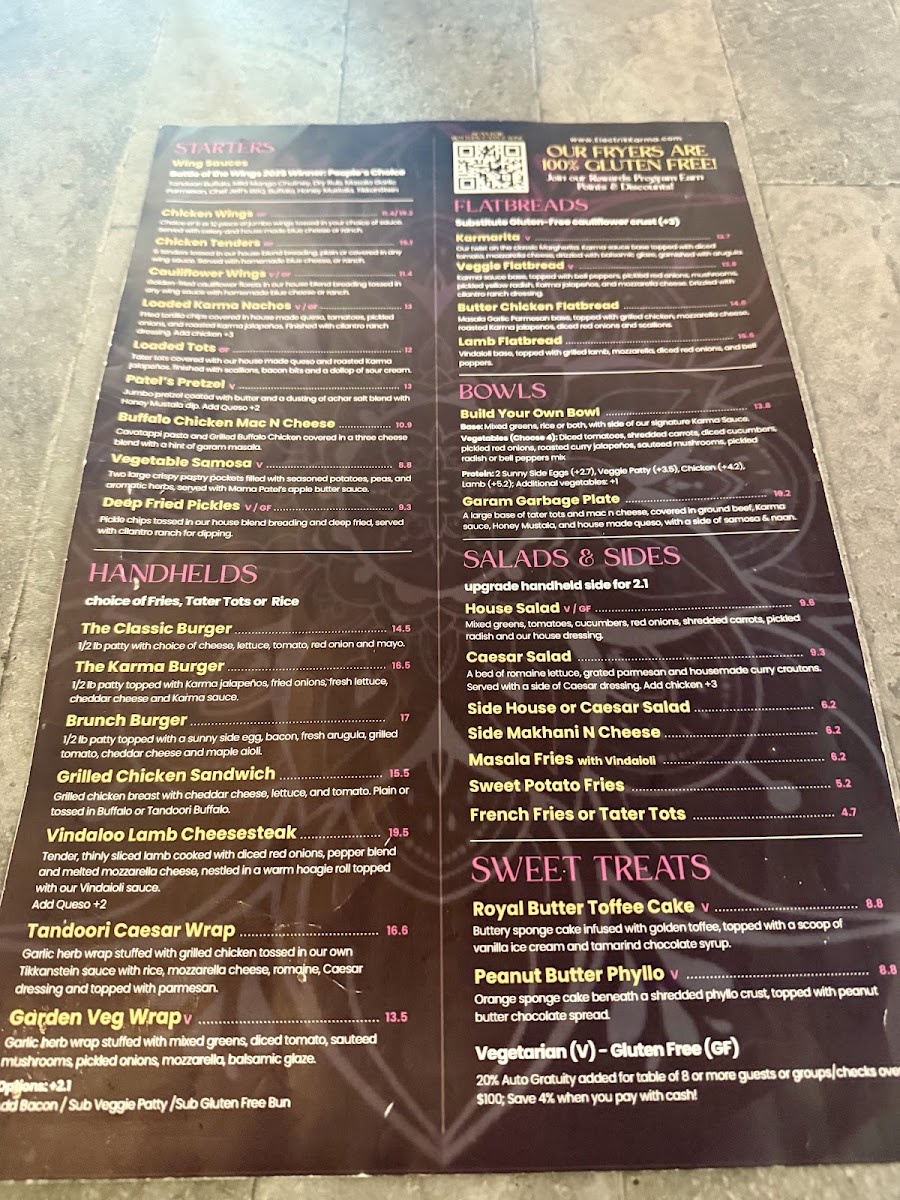 Electrik Karma menu board