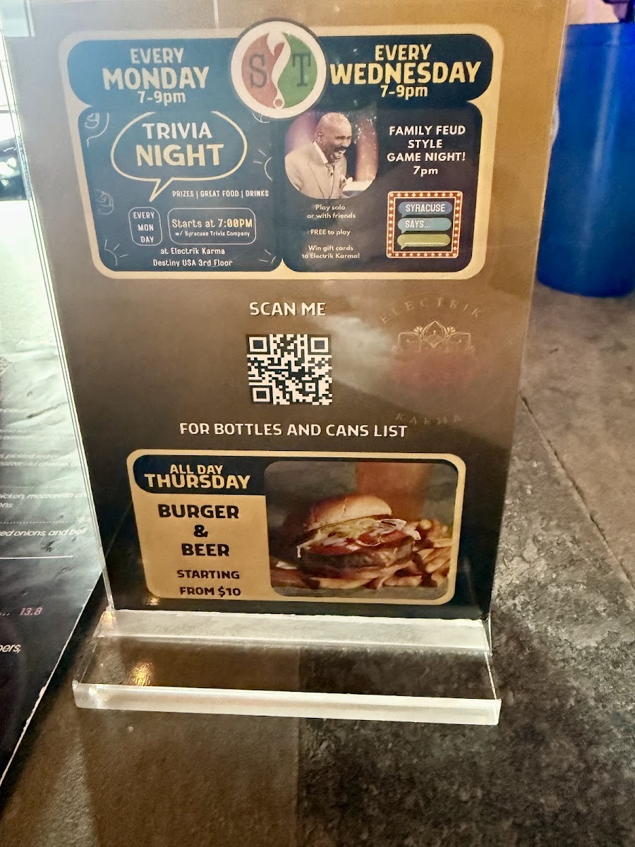 Electrik Karma menu board