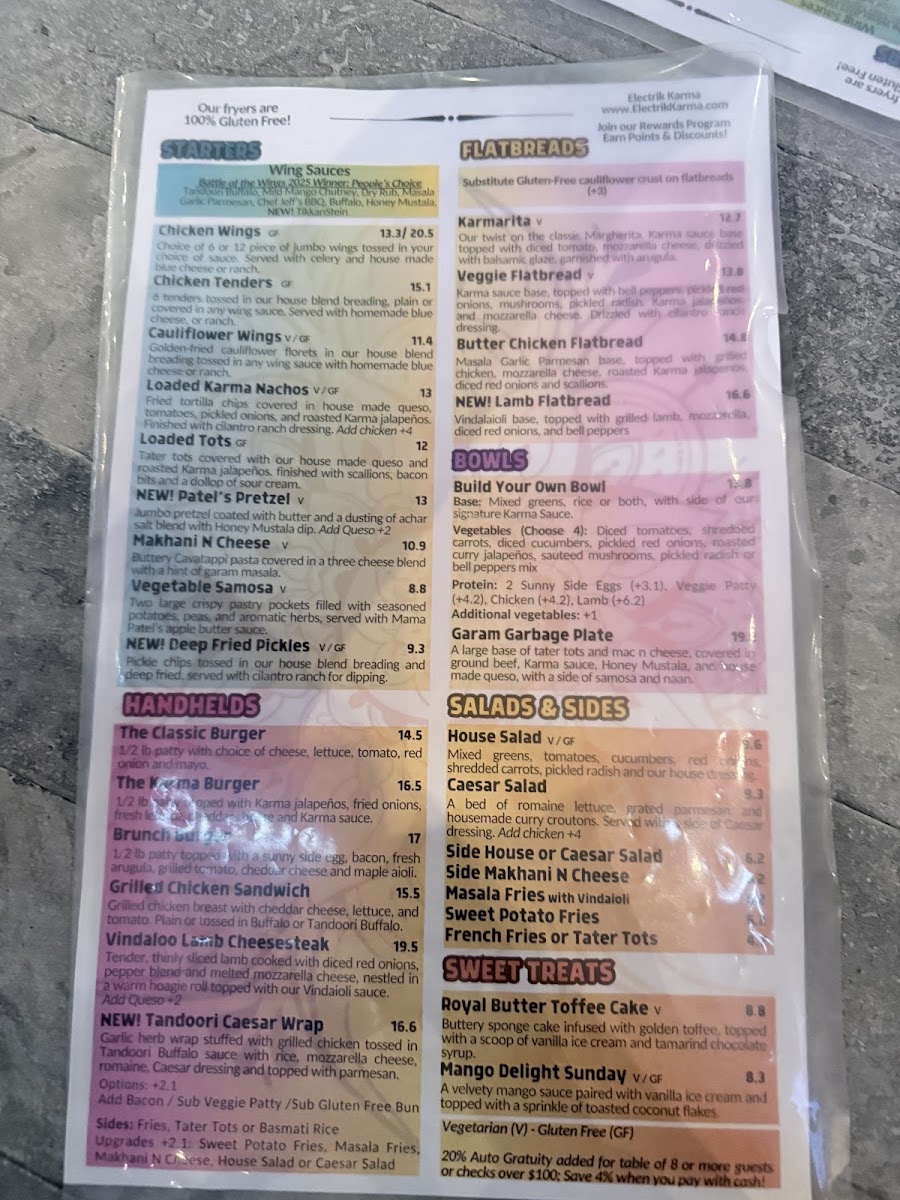 Electrik Karma menu board