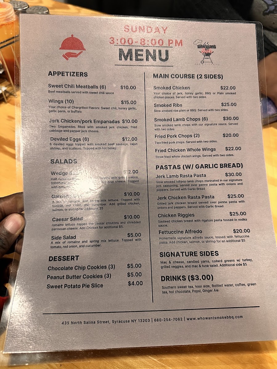 Who Want Smoke BBQ & Catering, LLc menu board
