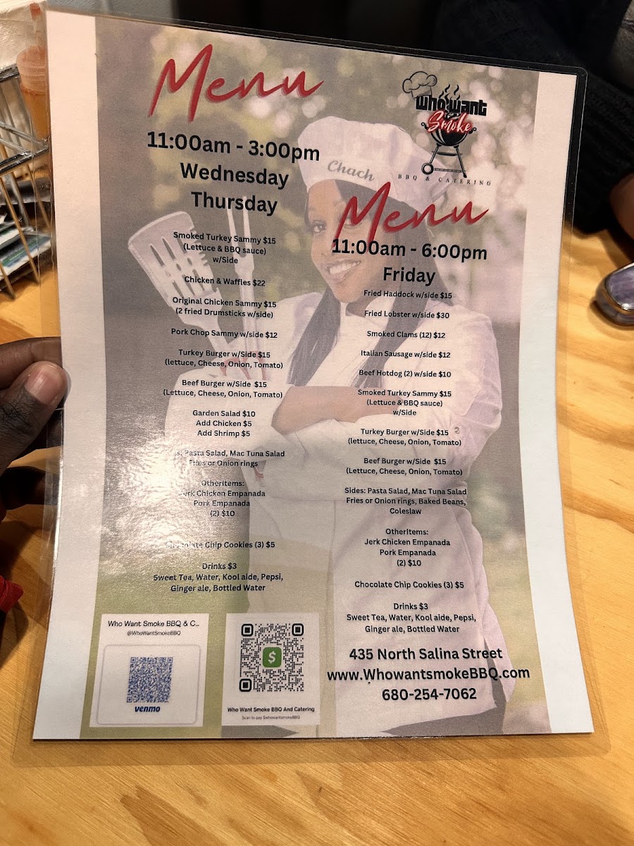 Who Want Smoke BBQ & Catering, LLc menu board